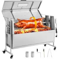 Vevor Rotisseriegrill, 38W BBQ utomhusgrill för gris och lamm, kolgrill med 60 kg kapacitet, hjul och 4 nivåer i höjd, elektrisk rotisseriegrill i rostfritt stål för camping utomhus