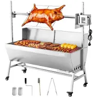 Vevor Rotisseriegrill, 38W BBQ utomhusgrill för gris och lamm, kolgrill med 60 kg kapacitet, hjul och 4 nivåer i höjd, elektrisk rotisseriegrill i rostfritt stål för camping utomhus