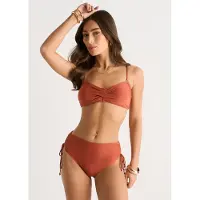 Gini London Rostfärgad metallic-bikiniöverdel med snurrade detaljer