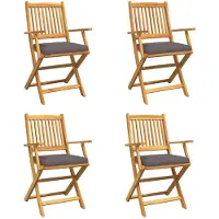 vidaXL Fällstol med kudde 4 pcs Grå 49 x 57.5 x 92cm Massivt akaciaträ