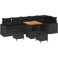 vidaXL Trädgårdsoffset 9 pcs Svart konstrotting