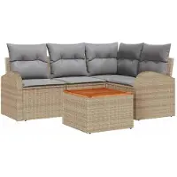 vidaXL Trädgårdsoffset 5 pcs Beige och Ljusgrå konstrotting