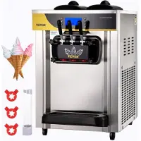 Vevor Kommersiell glassmaskin, 22–30 l/h kapacitet, bänkskiva med mjukglass, 2 x 6 l behållare, 2 l cylinder, LCD-panel, larm vid brist på glass, fryst yoghurtmaskin för restaurang, snackbar, silver