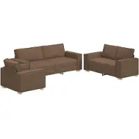 vidaXL Soffa 3 pcs Brun 220 x 80 x 84 cm Linnenblandad tyg
