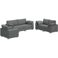 vidaXL Soffa 3 pcs Mörkgrå 219 x 80 x 82 cm Linnenblandad tyg