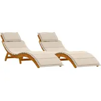 vidaXL Solsäng med kudde 2 pcs Krämvit Massivt Akaciaträ