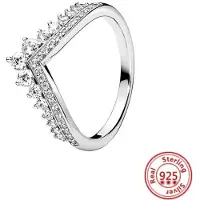 ANENJERY Bijouterie Autentisk 100% S925 Sterling Silver Krona Hjärta Blomma Vinge Klar Zirkon Glittrande CZ Pantaro Ringar För Kvinnor Smycken Årsdag 7