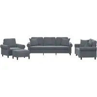 vidaXL Soffgrupp med kuddar 4 delar mörkgrå sammet