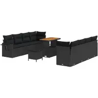 vidaXL Trädgårdsoffset med kudde 11 pcs Svart Poly rattan