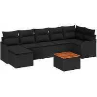 vidaXL Trädgårdsoffset 8 pcs Svart Poly rattan