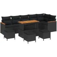 vidaXL Trädgårdsoffset med kudde 10 pcs Svart Poly rattan