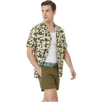 Emporio Armani för män. EM000593_AF20443 Blommig grön skjorta (M), Casual, Bomull, Kort ärm