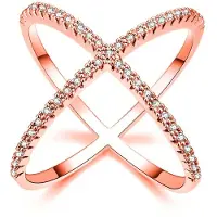 Trendsetter-mens shoes 925 Sterling Silver Kubisk Zirkonia Ringar Ny X-form Kors Rund Mode Dam Personlighet Fingeraccessoarer Smycken Bague 11 rosa guld färg