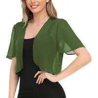 KaiTingu Kvinnors Casual Enfärgad Rund Halsad Chiffong Kortärmad Cardigan Toppjacka 2XL grön