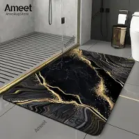 DHDH Superabsorberande badmatta Snabbtorkande Lyx Guld Svart Marmor Gummi Halkfri Badrumsmatta Modern Heminredning Duschgolvmatta 50x80cm