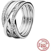 ANENJERY Bijouterie Autentisk 100% S925 Sterling Silver Krona Hjärta Blomma Vinge Klar Zirkon Glittrande CZ Pantaro Ringar För Kvinnor Smycken Årsdag 9