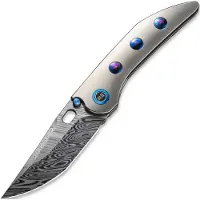 We Knife Attor WE23037-DS1 Heimskringla Damasteel, Polished Bead Blasted Titanium, Timascus Inlay pocket knife, Dalibor Bergam design