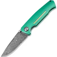Böker Germany Manufaktur 1969 Mach-1 Damast 111102DAM Chad Nichols Wavepool Damascus, Silver Jade Aluminum pocket knife, Tommaso Rumici design