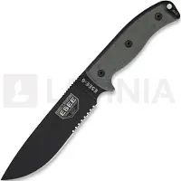 ESEE Model 6, serrated, black/black, green plastic sheath