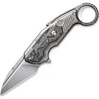 We Knife Yardbird WE22021-3 Satin CPM 20CV, Bead Blasted Titanium, Aluminum Foil Carbon Fiber Inlay, karambit pocket knife, Maciej Torbé design