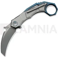We Knife Tayra fällkniv, Gray & Blue Ti, Stonewash