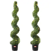 Vevor Konstgjord buxbom Topiary-träd, 60 tum högt (2 stycken), spiralformade konstgjorda topiaryträd, konstgjord växt med extra blad och kruka och liten dekoration, UV-klassad grönska för heminredning