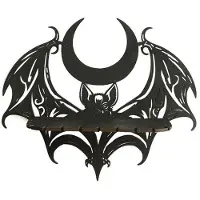 Torribaly Svart Trävägghylla Gothic Bat Moon Profilering Ihåligt Mönster Flytande Hylla Kristallhållare Goth Witch Room Decor