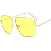 Dote Vintage Metall Stora Bågar Glasögon Enkel Mode Retro Platta Solglasögon för Män och Kvinnor Klassiska Enkla Glasögon Lentes gul