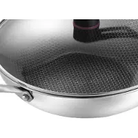 OutsideWorld Wokpanna i rostfritt stål Dubbelsidig Vaxkaka 3 Lager Förhindra Fastbränning Lätt Rengöring Wok för Kök 32cm/12.6in (with Cover and Ears)