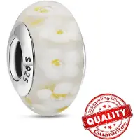 FOXANRY Jewelry Härlig S925 Sterlingsilver Rosa Blomma Muranoglas Pärlor Charm Passar Armband Halsband Fasetterad Murano DIY Kvinnosmycken