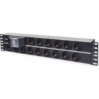 Intellinet 714051, Grundläggande, Kopplad, 2U, horisontell, Aluminium, Aluminium, Svart, 15 AC-utgångar