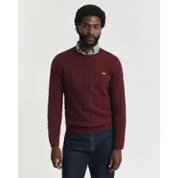 Gant för män. 8050601 Rundringad tröja med flätmönster i vinröd bomull (XL), Casual, Granat, Bordeaux