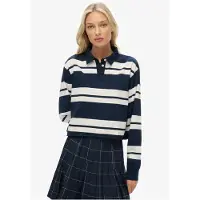 Superdry för kvinnor. W6012175A Stripe Rugby marinblå polotröja (XL), Casual, Bomull, Lång ärm, Marino