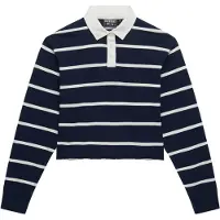 Superdry för kvinnor. W6012175A Stripe Rugby marinblå polotröja (M), Casual, Bomull, Lång ärm, Marino