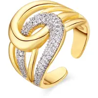 Luxenter Fáinne zirconia le gearradh den scoth le bailchríoch óir bhuí 18k - Nava