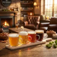 Barlife Ølbræt i Træ 4 Glas Af 285 Ml