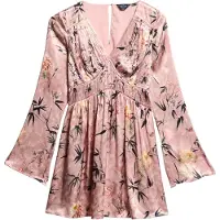 Superdry för kvinnor. W8011795A Rosa miniklänning i jacquard med blommönster (L), Parti, Viskos, Lång ärm