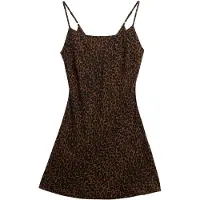 Superdry för kvinnor. W8012044A Bias Cut-klänning brun (XL), Casual, Djurmönster, Polyester, Ärmlös / Hängselbyxor
