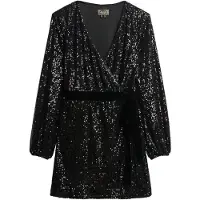 Superdry för kvinnor. W8011789A Sequin Velvet Wrap-klänning svart (M), Casual, Parti, Polyester, Lång ärm