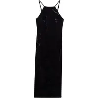 Superdry för kvinnor. W8011985A Midiklänning i sammet med spets bak (L), Casual, Parti, Lila, Polyester, Ärmlös / Hängselbyxor