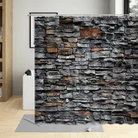 Chic Home Stenvägg Badrum Duschdraperi Tyg Vattentätt Trädgård Bakgrundsskärmar Dekor Skärm med 12 Krokar Badgardiner W90xH180cm