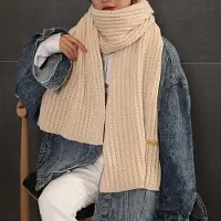 WTEMPO Stickad scarf herr ren färg ull halsduk tjock varm lång stickad halsduk haklapp beige