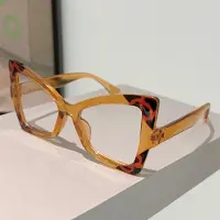 Dote KAMMPT Fjärilsglasögon Dam Mode Överdimensionerade Blått Ljusblockerande Optiska Bågar Trendiga Patchworkkant Glasögon transparent lenses