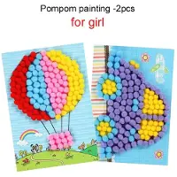 Fashnics 2 st Barn DIY Pompom Klistermärken Leksaker Handgjorda Kreativ Målning Tidig Utbildning Barn Pussel för Flickor Pojkar Gåvor TMZ