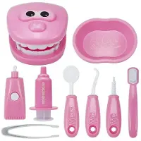 Fashnics 9 STK Dental Låtsasleksats Förskolepedagogisk Tandläkarleksats med Tandmodell Rolig Låtsaslek Läkarkit för Barn rosa