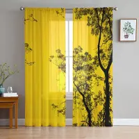 Curtain sofa Solnedgång Träd Silhuett Tyll Fönstergardiner Vardagsrum Organza Garn Skir Voile Gardiner Sovrum Kök Heminredning Draperi W135 x H115cm x1