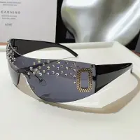 Dote Ny Mode Handgjorda Diamant Dam Stora Bågar Solglasögon Utan Kanter Trendig Låddesign 81043-1