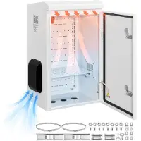 Vevor Utomhuselbox, kallvalsat stål, kopplingsdosa med termostat och fläkt, regnhuv, ventilerad design, IP65 vattentät gångjärnsförsedd kapsling, vägg-/stolpemonterad, 600 x 400 x 300 mm