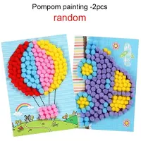 Fashnics 2/4 ST Barn DIY Pompon Klistermärken Leksaker Tidig Utbildning Barn Pussel Handgjord Kreativ Målning för Flickor Pojkar Gåvor TMZ