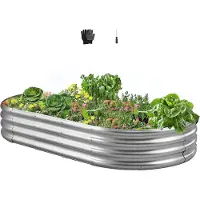 Vevor Upphöjd trädgårdsbädd i metall, 1,8 x 0,9 x 0,3 m galvaniserad planteringslåda för utomhusbruk, öppen bottendesign, stor upphöjd planteringsbädd för odling av grönsaker, blommor, suckulenter, ga